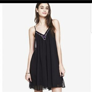 Express little black beaded baby doll dress